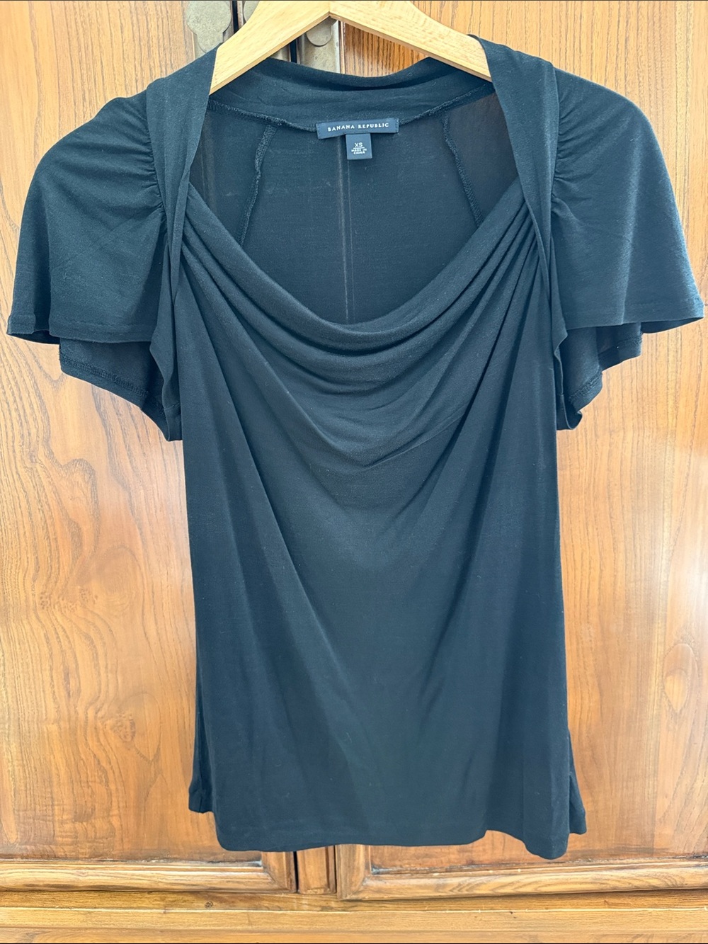 Banana Republic Black Draped Cowl Short-Sleeve Top